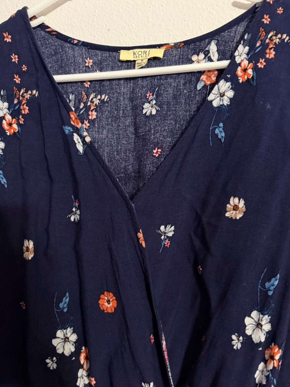 ☀️ Kori America • Navy Floral Wrap Tunic Romper • Women’s Size Small - Picture 4 of 15